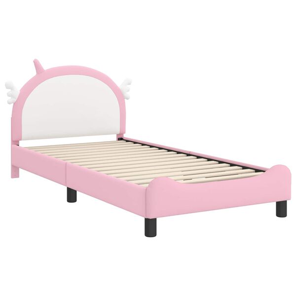 vidaXL Cadre de lit pour enfants avec t&ecirc;te de lit Rose 90 x 190 cm PU
