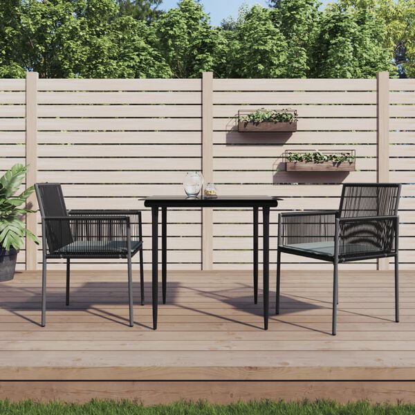 vidaXL Ensemble &agrave; manger de jardin coussins 3 pcs noir rotin et acier