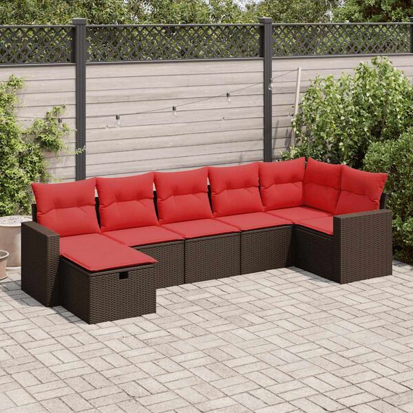 vidaXL Salon de jardin avec coussins 7 pcs marron r&eacute;sine tress&eacute;e
