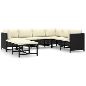 vidaXL Salon de jardin 8 pcs avec coussins R&eacute;sine tress&eacute;e Noir