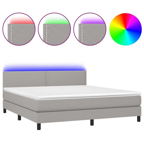 vidaXL Sommier &agrave; lattes de lit et matelas et LED Gris clair 180x200 cm