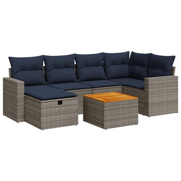vidaXL Salon de jardin avec coussins 7 pcs gris r&eacute;sine tress&eacute;e