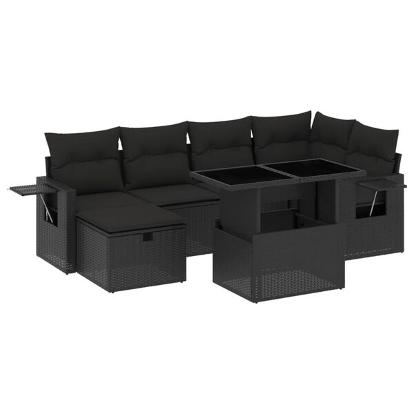 vidaXL Salon de jardin 7 pcs avec coussins noir r&eacute;sine tress&eacute;e