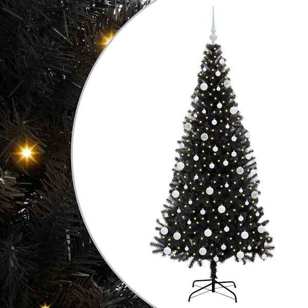 vidaXL Sapin de No&euml;l avec 300 LED avec support Noir 180 cm PVC