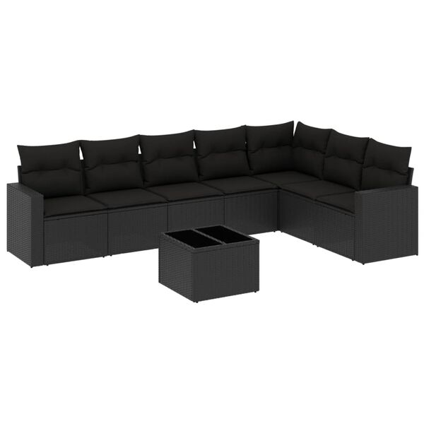 vidaXL Salon de jardin 8 pcs avec coussins noir r&eacute;sine tress&eacute;e