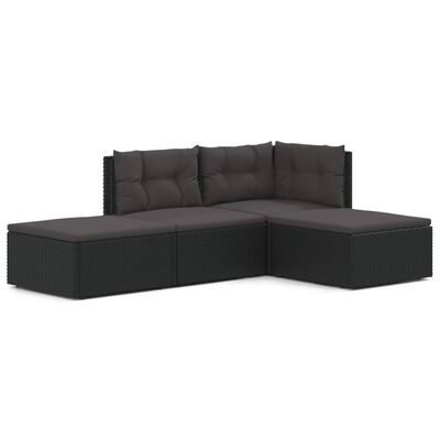 vidaXL Salon de jardin 4 pcs avec coussins Noir Résine tressée