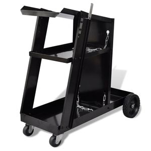vidaXL Chariot de soudage avec 3 &eacute;tag&egrave;res d'atelier Noir