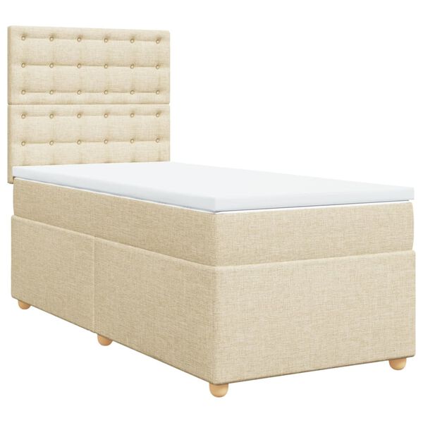 vidaXL Sommier &agrave; lattes de lit avec matelas Cr&egrave;me 100x200 cm Tissu