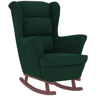 vidaXL Chaise à bascule avec pieds en bois et tabouret Vert foncé
