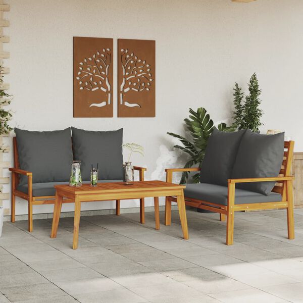 vidaXL Salon de jardin 3 pcs avec coussins bois massif d'acacia
