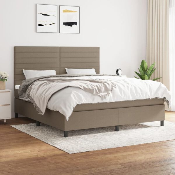 vidaXL Sommier &agrave; lattes de lit avec matelas Taupe 180x200 cm Tissu