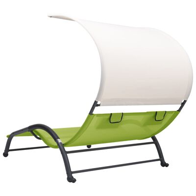 vidaXL Chaise longue double avec auvent Textilène Vert