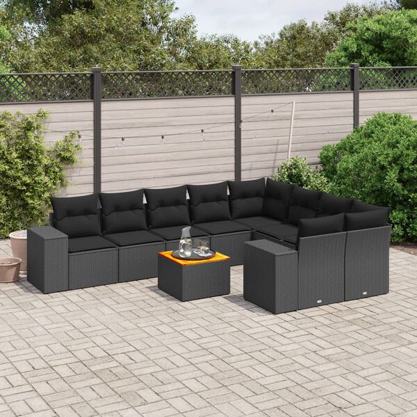 vidaXL Salon de jardin 10 pcs avec coussins noir r&eacute;sine tress&eacute;e