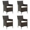 vidaXL Chaises de jardin avec coussins lot de 4 R&eacute;sine tress&eacute;e Marron