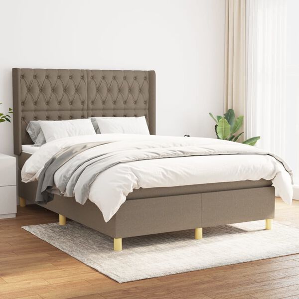 vidaXL Sommier &agrave; lattes de lit avec matelas Taupe 140x190 cm Tissu