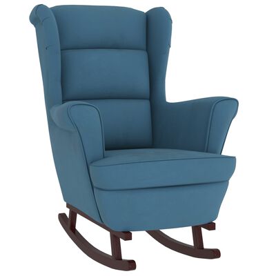 vidaXL Fauteuil à bascule et pieds en bois massif d'hévéa Bleu Velours