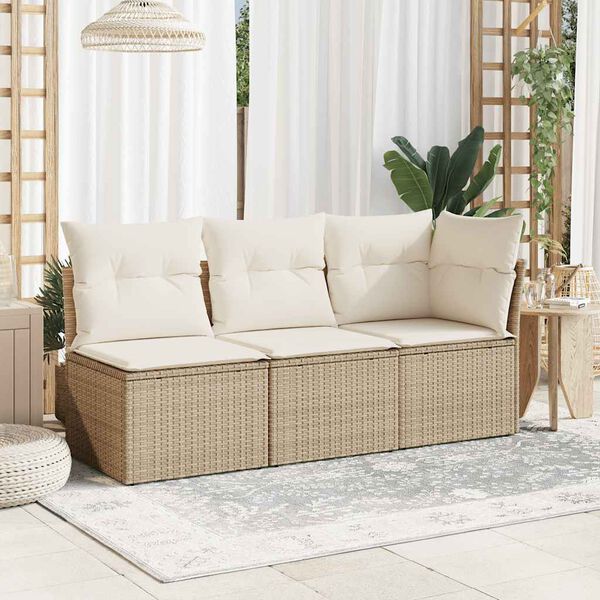 vidaXL Canapé d'angle de jardin avec coussins beige résine tressée