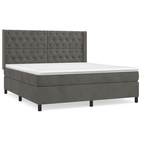 vidaXL Sommier &agrave; lattes de lit et matelas Gris fonc&eacute; 160x200cm Velours