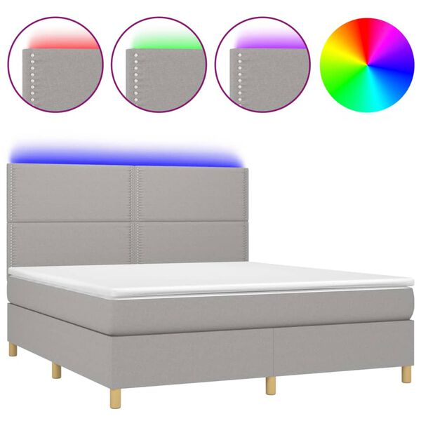 vidaXL Sommier &agrave; lattes de lit et matelas et LED Gris clair 180x200 cm