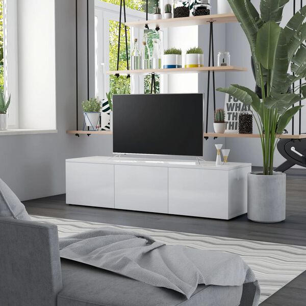 vidaXL Meuble TV Blanc brillant 120x34x30 cm Bois d'ingénierie