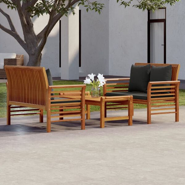 vidaXL Salon de jardin 3 pcs avec coussins bois massif d'acacia