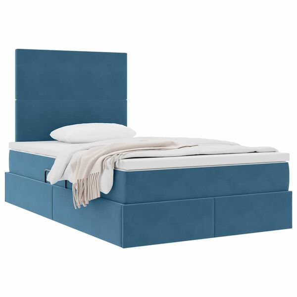 vidaXL Lit avec rangement et matelas Bleu fonc&eacute; 120 x 200 cm Velours