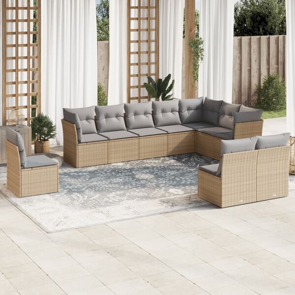 vidaXL Salon de jardin avec coussins 10 pcs beige résine tressée