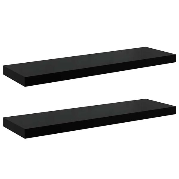 vidaXL &Eacute;tag&egrave;re murale flottante 2 pcs Noir brillant 80x23,5x3,8 cm MDF