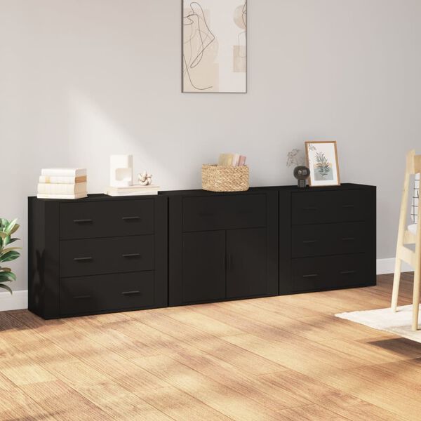 vidaXL Buffets 3 pcs noir bois d'ing&eacute;nierie