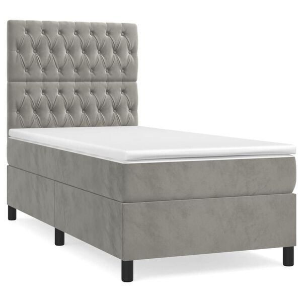 vidaXL Sommier &agrave; lattes de lit et matelas Gris clair 100x200cm Velours
