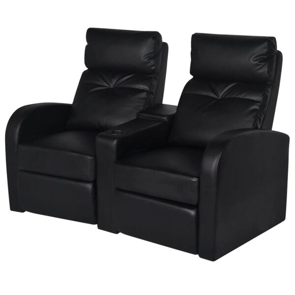 vidaXL Fauteuil inclinable &agrave; 2 places cuir synth&eacute;tique noir