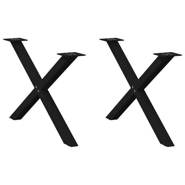 vidaXL Pieds de table basse en forme de X, 2 pi&egrave;ces, noir, 70 x (42-43) cm, acier