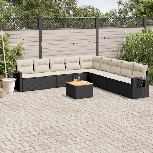 vidaXL Salon de jardin 10 pcs avec coussins noir r&eacute;sine tress&eacute;e