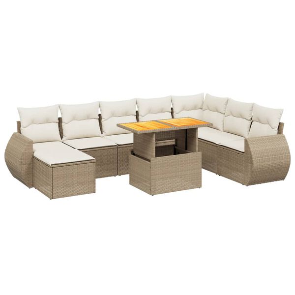 vidaXL Salon de jardin avec coussins 9 pcs beige r&eacute;sine tress&eacute;e