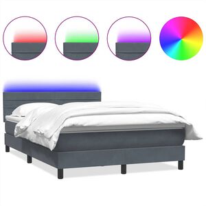 vidaXL Sommier &agrave; lattes de lit et matelas et LED gris fonc&eacute; 140x220cm velours