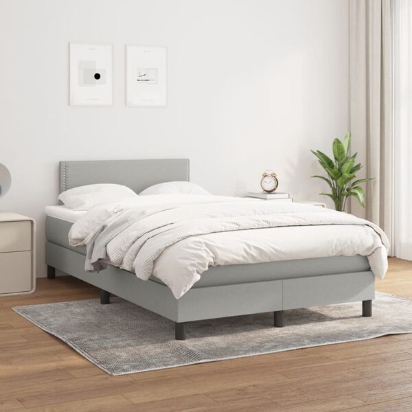 vidaXL Sommier &agrave; lattes de lit et matelas gris clair 120x190 cm tissu