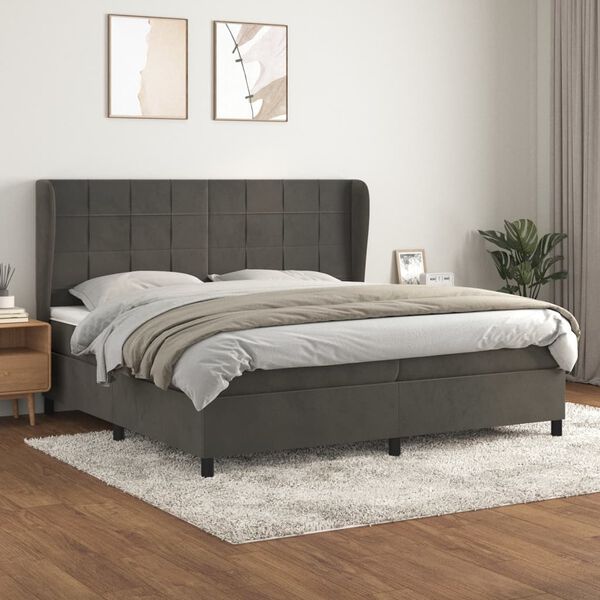 vidaXL Sommier &agrave; lattes de lit et matelas Gris fonc&eacute; 200x200cm Velours