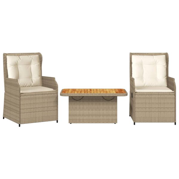 vidaXL Salon de jardin avec coussins 3 pcs beige r&eacute;sine tress&eacute;e