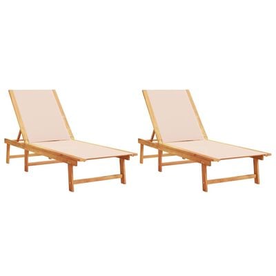 vidaXL Chaises longues lot de 2 crème bois acacia solide et textilène