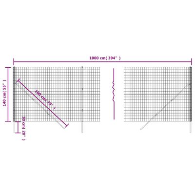 vidaXL Clôture en treillis métallique anthracite 1,4x10 m