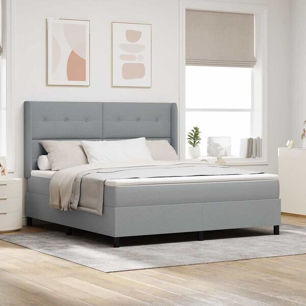 vidaXL Lit &agrave; ressorts avec matelas Gris clair 180 x 200 cm tissu