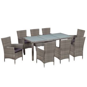 vidaXL Ensemble &agrave; manger d'ext&eacute;rieur 9pcs coussins R&eacute;sine tress&eacute;e Gris