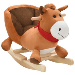 vidaXL Cheval &agrave; bascule avec dossier Peluche 60x32x50 cm Marron
