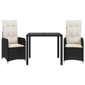 vidaXL Ensemble de bistro de jardin 3 pcs coussins noir poly rotin