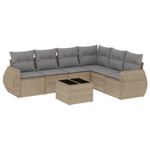 vidaXL Salon de jardin avec coussins 7 pcs beige r&eacute;sine tress&eacute;e