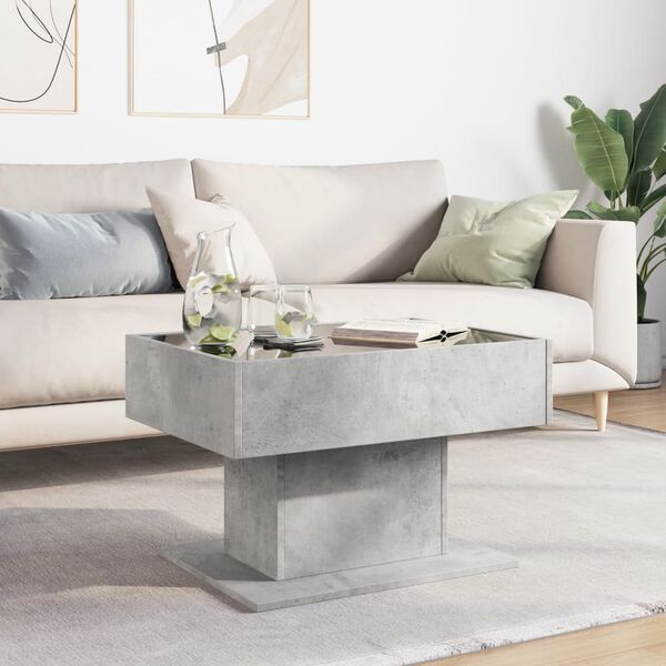 vidaXL Table basse avec LED gris b&eacute;ton 70x50x45 cm bois d'ing&eacute;nierie