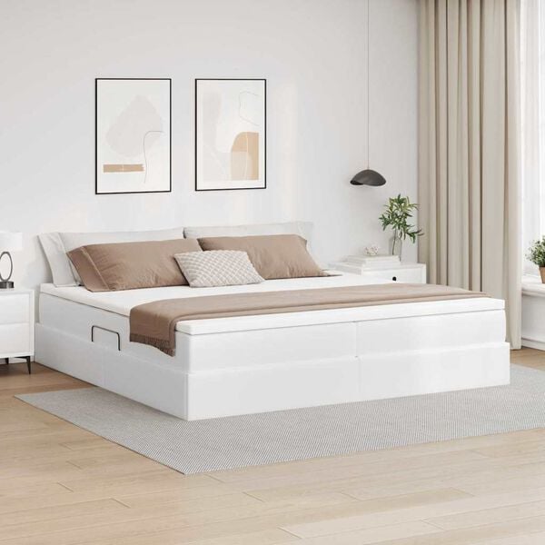 vidaXL Lit avec rangement et matelas Blanc 200 x 200 cm Simili cuir
