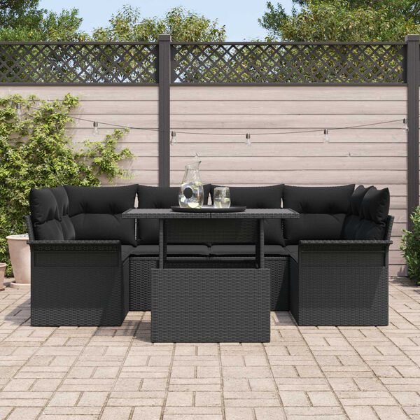 vidaXL Ensemble de canap&eacute; de jardin 7 pcs Noir Poly Rattan