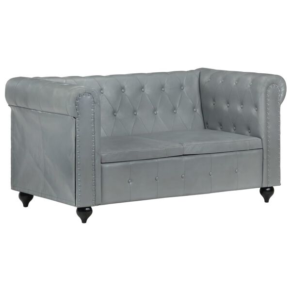 vidaXL Canap&eacute; Chesterfield &agrave; 2 places Gris Cuir v&eacute;ritable