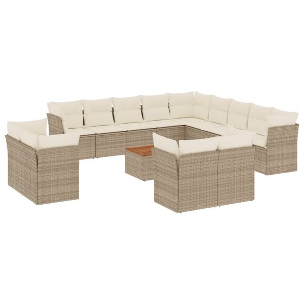 vidaXL Salon de jardin avec coussins 14 pcs beige r&eacute;sine tress&eacute;e